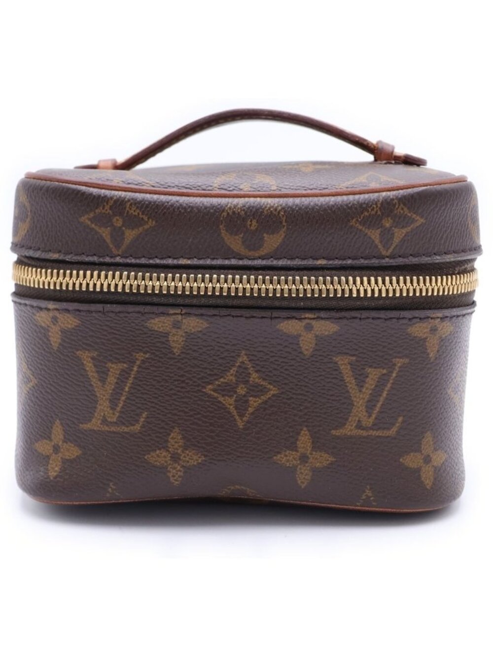 ★SOLD★ Louis Vuitton Monogram Nice Nano Case Pouch Brown Leather Gold